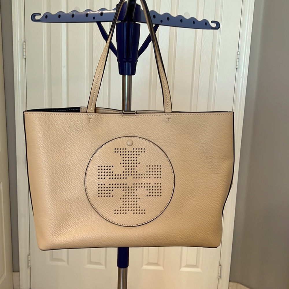 Tory Burch Pebbled Leather Perforated Tote